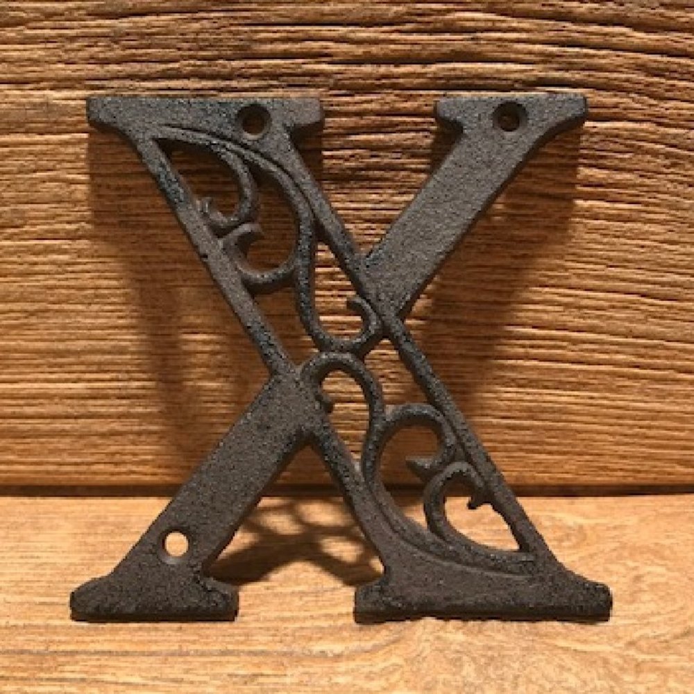 Cast Iron Letter "X" 4 5/8"tall Ornate Raw Cast Iron Ready for Paint 0184-0557-X